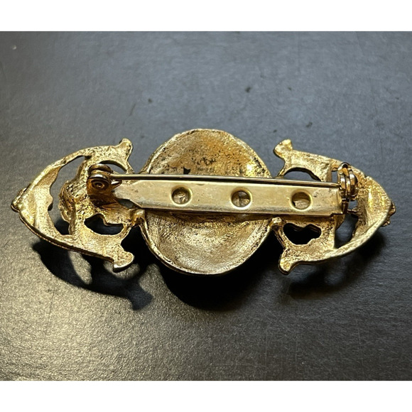 Faux Pearl Collar Lapel Shawl Brooch Pin Gold Tone Victorian Style Jewelry - Picture 3 of 8